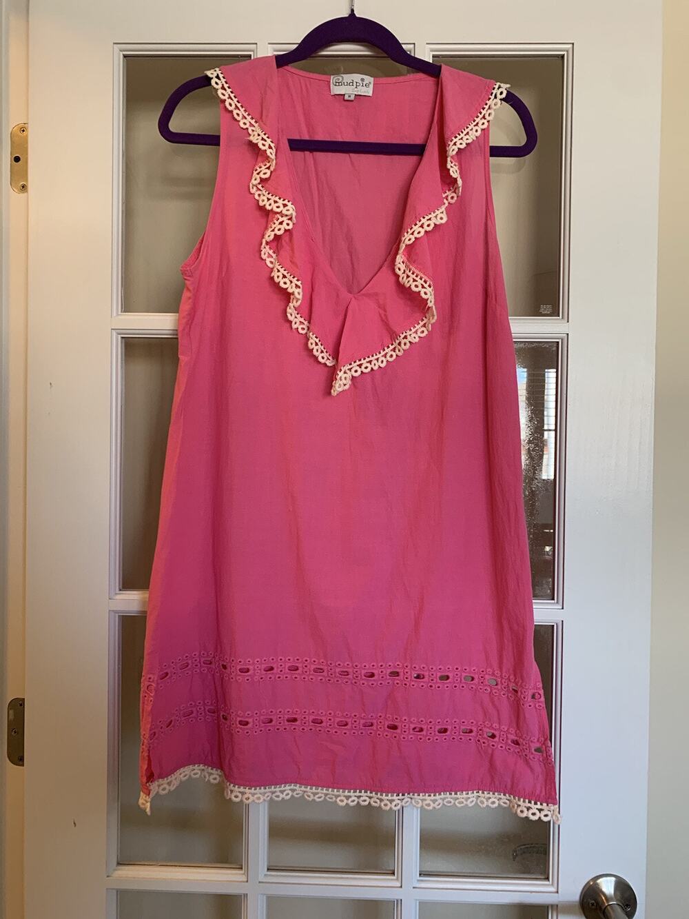 Mudpie pink ruffled blouse sleeveless preppy long blouse womens size medium